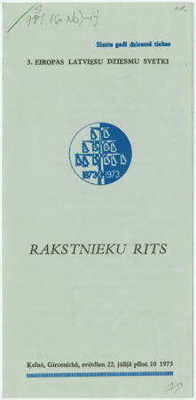 Rakstnieku rīts : Ķelnē, Gircenichā, svētdien 2. jūlijā plkst. 10, 1973 : [programma]