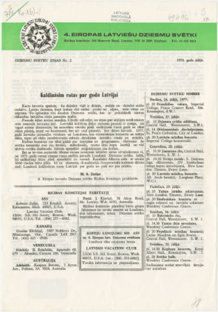 Dziesmu svētku ziņas Nr.2. 1976. gada jūlijā : Kaldināsim rotas par godu Latvijai