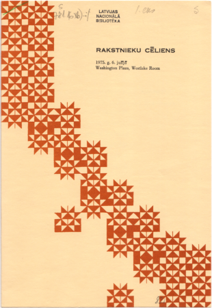 Rakstnieku cēliens : 1975. g. 6.jūlijā Washinton Plaza, Westlake Room : [programma]