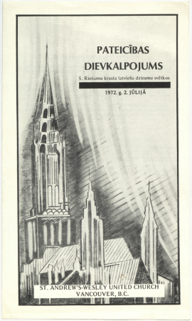 Pateicības dievkalpojums 5. Rietumu krasta latviešu dziesmu svētkos, 1972. gadā Kanādā, Vankūverā : [programma]