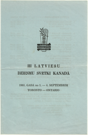3. Latviešu dziesmu svētki Kanādā, Toronto, 1961. gadā : [programma]