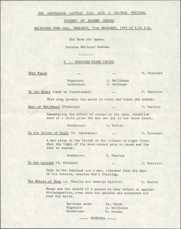 The Australian Latvian 15th Arts & Culture Festival Concert of Massed Choirs : [programma]