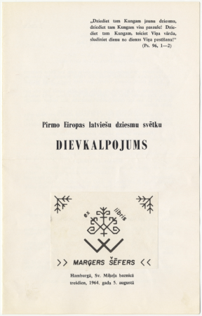Pirmo Eiropas latviešu dziesmu svētku dievkalpojums Hamburgā, 1964. gadā : [programma]