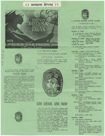 6. Latviešu Dziesmu Svētki un Latviešu dienas Kanādā 1976. gadā : [programma]