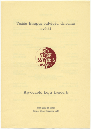 Trešie Eiropas latviešu dziesmu svētki Vācijā, Ķelnē, 1973. gadā : Apvienotā kora koncerts : [programma]