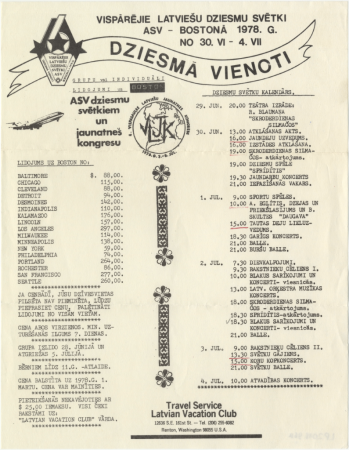 6. Vispārējie latviešu dziesmu svētki Amerikā, Bostonā, 1978. gadā : "Dziesmā vienoti" : [informatīva lapa]