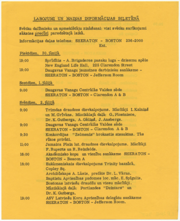 Sestie Vispārējie latviešu dziesmu svētki Amerikā, Bostonā, 1978. gadā : Labojumi un maiņas informācijas biļetenā : [biļetens]