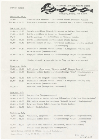 6. Eiropas latviešu Dziesmu svētki Helsingborgā, Zviedrijā, 1989. gadā : Programma