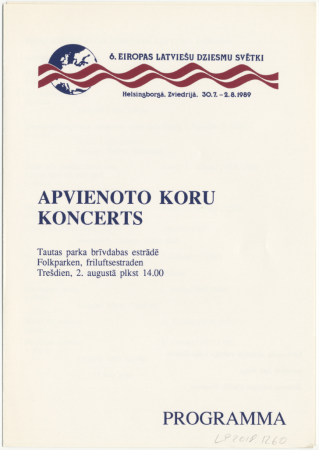 6. Eiropas latviešu Dziesmu svētki Helsingborgā, Zviedrijā, 1989. gadā : Apvienoto koru koncerts