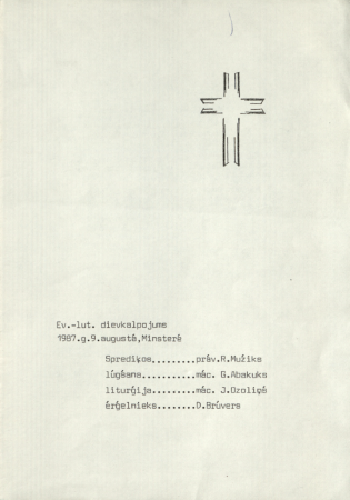 3. Pasaules brīvo latviešu dziesmu dienas un kultūras svētki Minsterē 1987.gadā : Dievkalpojums