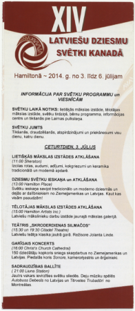 14. Latviešu Dziesmu svētki Kanādā, Hamiltonā 2014. gadā : Buklets