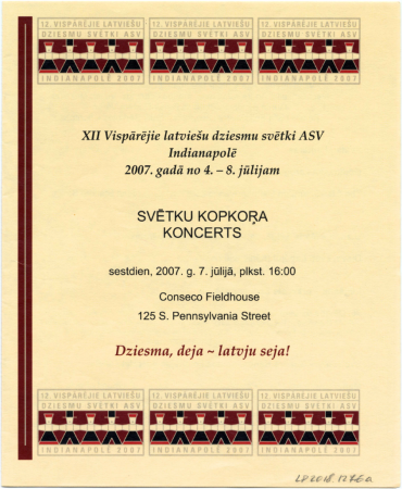 12. Vispārējie latviešu Dziesmu svētki Amerikā, Indianapolē, 2007. gadā : Svētku kopkora koncerts