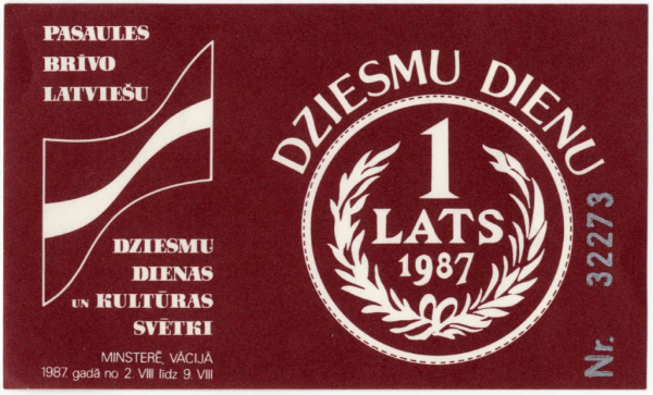 2. Pasaules brīvo latviešu dziesmu dienas un kultūras svētki Vācijā, Minsterē 1987. gadā : Kupons