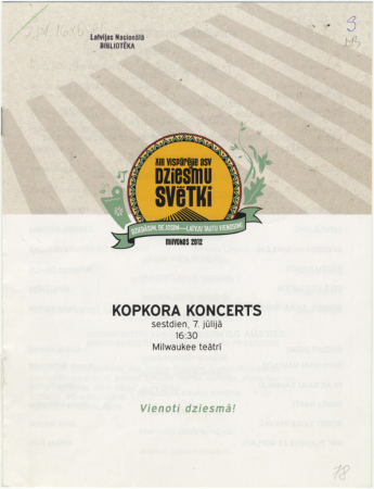 Kopkora koncerts : sestdien, 7. jūlijā 16:30 Milwaukee teātrī