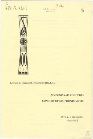 Simfoniskais koncerts = Concert of Symphonic Music : 1973. g. 1. septembrī Music Hall