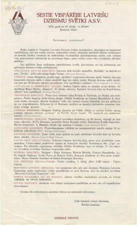 Sestie vispārējie latviešu dziesmu svētki A. S. V. 1978. gadā no 30.jūnija-4. jūlijam Bostonā, Mass : Dziesmoti sveicieni ! / Rīcības komiteja