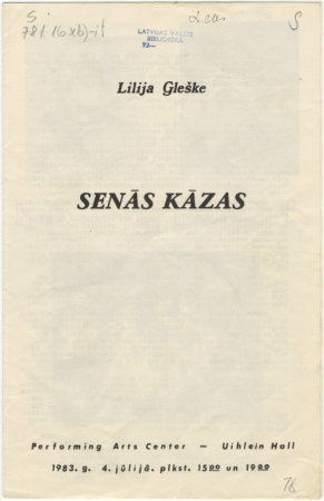 Senās kāzas : perfoming Arts Center-Uihlein Hall : 1983. g. 4. jūlijā plkst. 15.00 un 19.00