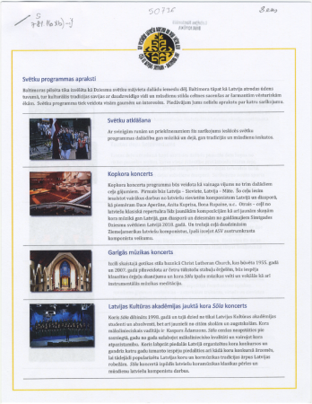 Svētku programmas apraksti : XIV Vispārējie latviešu dziesmu un deju svētki ASV : Ceļā uz simtgadi : Baltimora 2017