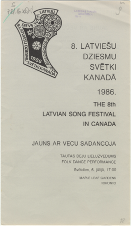 Jauns ar vecu sadancoja : tautas deju lieluzvedums = Folk Dance Performance : svētdien, 6.jūlijā, 17:00, Maple Leaf Gardens Toronto : [programma]