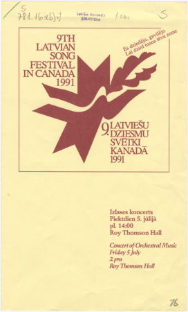 Izlases koncerts : piektdien 5. jūlijā pl. 14:00 Roy Thomson Hall = Concert of Orchestral Music : Friday 5 July 2pm Roy Thomson Hall : [programma]