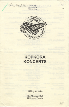 Kopkoŗa koncerts : 1996. g. 6. jūlijā Roy Thomson Hall 60 Simcoe, Toronto : [programma]