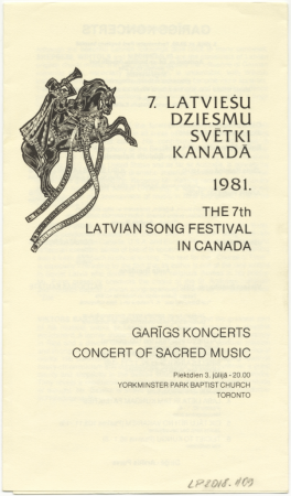 7. Latviešu dziesmu svētki Kanādā, Toronto,  1981. gadā : Garīgs koncerts : programma