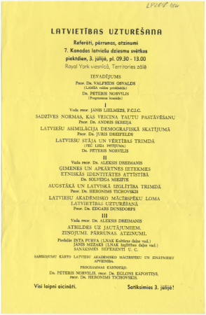7. Latviešu dziesmu svētki Kanādā, Toronto,  1981. gadā : Latvietības uzturēšana : programma