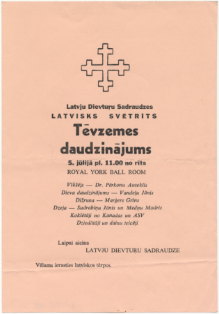 7. Latviešu dziesmu svētki Kanādā, Toronto,  1981. gadā : Latvju Dievturu sadraudzes Latvisks svētrīts Tēvzemes daudzinājums : skrejlapa