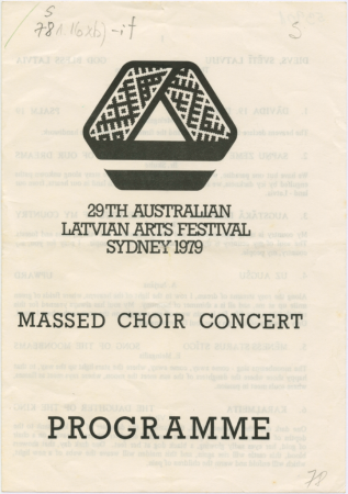 29th Australian Latvian Arts Festival Sydney 1979 : Massed Choir Concert : programme