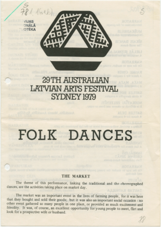 29th Australian Latvian Arts Festival Sydney 1979 : Folk Dances : [programme]