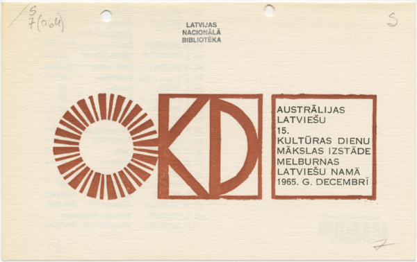 Australijas latviešu 15. kultūras dienu mākslas izstāde Melnburnas latviešu namā 1965. g. decembrī