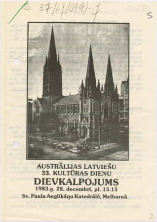 Australijas latviešu 33. kulturas dienu Dievkalpojums 1983. g. 28. decembrī, pl. 15.15 Sv Anglikāņu katedrālē, Melburnā : [programma]