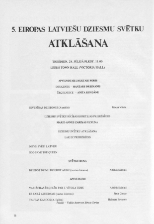 5. Eiropas Latviešu dziesmu svētku atklāšana : programma