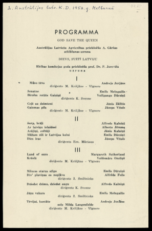 Austrālijas Latviešu 2. Kultūras dienas. Melburna, 1952. g. 26. decembris - 1953. g. 12. janvāris. 6 lp. : Programma