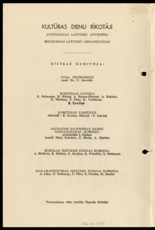 Austrālijas Latviešu 2. Kultūras dienas. Melburna, 1952. g. 26. decembris - 1953. g. 12. janvāris. 6 lp. : Kultūras dienu organizatori un norise