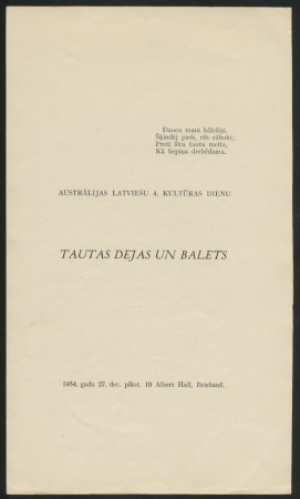 Austrālijas latviešu 4. Kultūras dienas Brisbanē : Tautas dejas un balets, Albert Hall, 27. dec