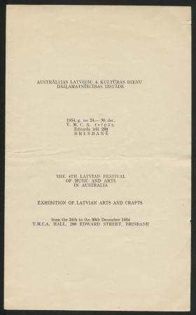 Austrālijas latviešu 4. Kultūras dienas Brisbanē : Daiļamatniecības izstāde Y.M.C.A. telpās no 24.-30. dec.