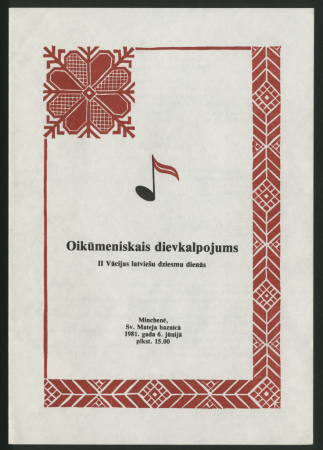 2. Vācijas latviešu Dziesmu dienas Minchenē : Ekumēniskais dievkalpojums Sv. Mateja baznīcā, Minhenē, 6. jūn.