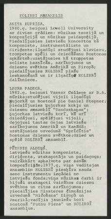 Austrālijas latviešu 35. Kultūras dienas 1985. gadā Pertā [26. līdz 31. decembrī] : Atklāšana un koncerts Winthrop zālē, 26. dec.