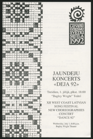 XII Rietumu krasta Latviešu Dziesmu svētki 1992 : Jaundeju koncerts "Deja 92" "Bagley Wright" teātrī