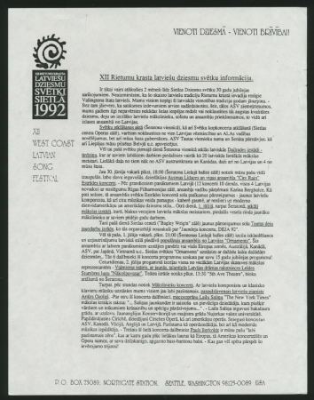 XII Rietumu krasta Latviešu Dziesmu svētku informācija