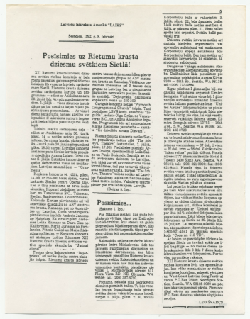 XII Rietumu krasta Latviešu Dziesmu svētki : Raksts. Leo Švarcs „Posīsimies uz Rietumu krasta Dziesmu svētkiem Sietlā!”. No Amerikas latviešu laikr. „Laiks”, 1992. g. 8. febr.